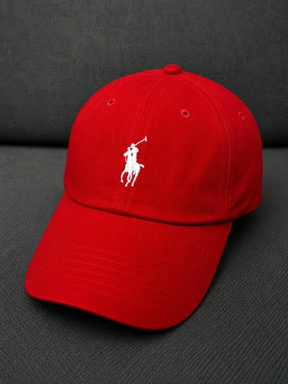 Polo Ralph Lauren Red Baseball Cap Black Pony Adjustable Men's Hat